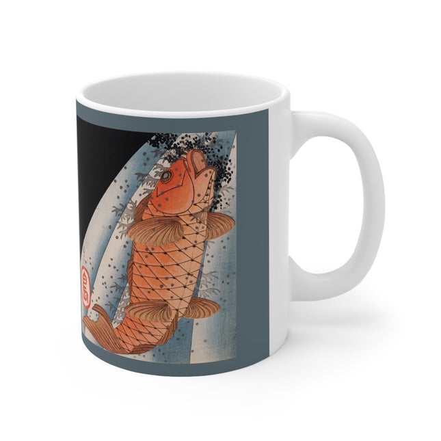 Carp Swimming up a Waterfall by Yashima Gakutei Ceramic Mug 11oz