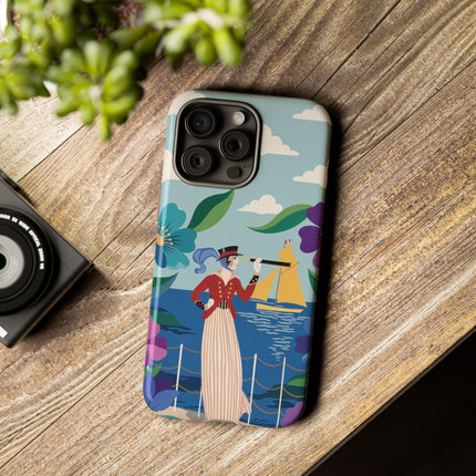 🌊🔭 The Lady Of The Seaside Lookout Phone Case – Art Deco Nautical Adventure