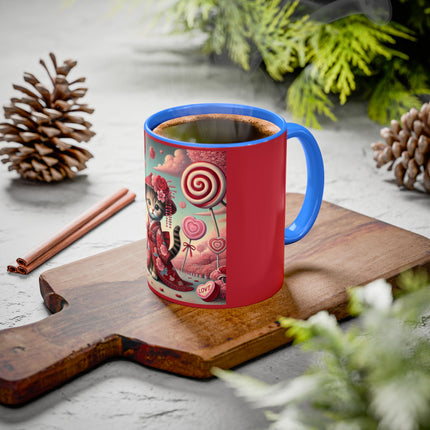Whimsical Geisha Kitten in a Valentine Garden Colorful Mugs (11oz, 15oz)