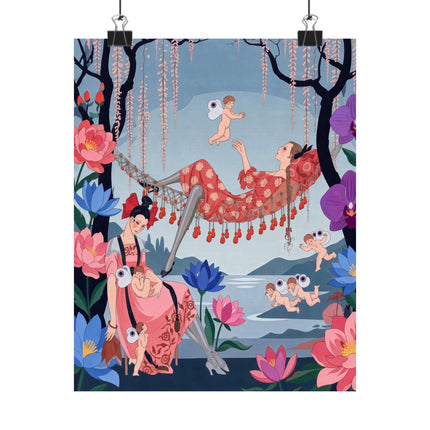 🪽🪷 The Garden Of Little Cupids Matte Vertical Poster – Art Deco Botanical Fantasy