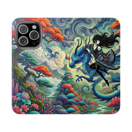 Mystic Guardian of the Sky Flip Case – Warrior Fairy & Turquoise Dragon
