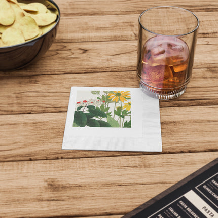 Clerodendrum & Rudbeckia Flower by Tanigami Kônan White Coined Napkins