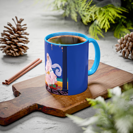 The Moonlit Promenade Colorful Mug (11oz, 15oz) – Blush Elegance, Coastal Romance & Art Deco Style