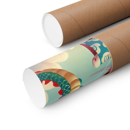 🪁🐉 Geisha Kitten and the Dragon Kite Matte Vertical Poster – Joyful Flight & Dragon Spirit
