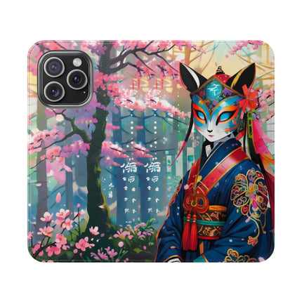 🦊⚔️ Cyberpunk Samurai Maiden Flip Case – Neon Grace & Warrior Courage