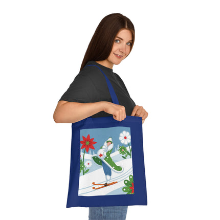 🎿🌺 The Winter Garden Skier Cotton Tote Bag – Colorful Winter Adventure