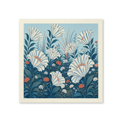 🤍💙 The Ivory Trumpet Blossom Garden Napkins – Elegant Botanical Floral Art
