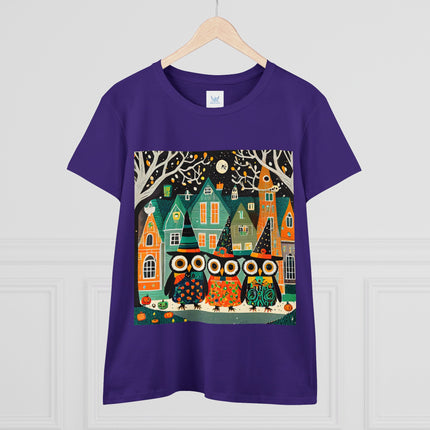 Night of the Trick-or-Treating Owlets Women's Midweight Cotton Tee