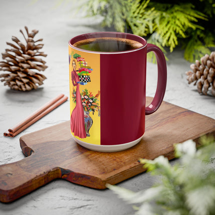 Elegant Holiday Woman with Gifts Colorful Mugs (11oz, 15oz)
