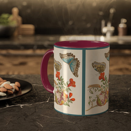 Blue Butterflies and Pomegranate by Maria Sibylla Merian Colorful Mugs, 11oz