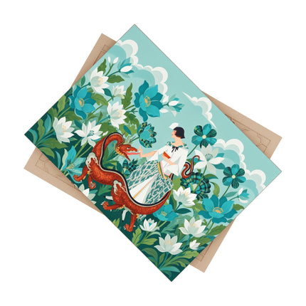 🐉🌿 The Dragon Keeper Ceramic Tile – Art Deco Floral Fantasy