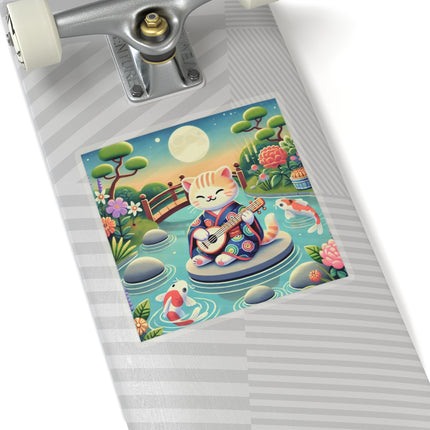 Melodic Kitten by the Koi Pond Kiss-Cut Stickers (4 Sizes)