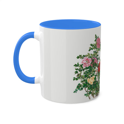 Peonies and Birds by Okamoto Shuki Colorful Mugs, 11oz