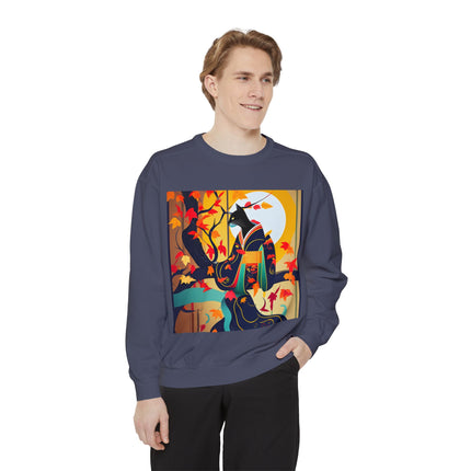 Black Cat in Kimono Unisex Garment-Dyed Sweatshirt