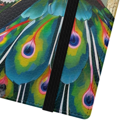 🦚🌸 Techno Plumes Peacock Flip Case – Neon Elegance & Sakura Dreams