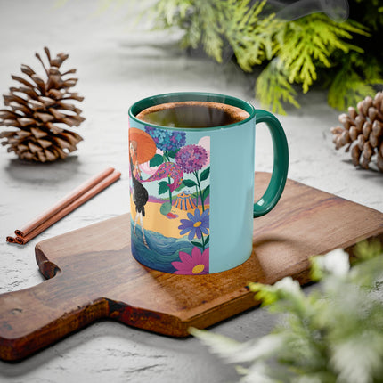 The Lady Of The Coral Parasol Colorful Mugs – Art Deco Coastal Elegance