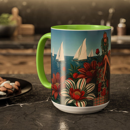 ⛵🌹 The Seaside Rose Traveler Colorful Mug – Art Deco Floral Elegance
