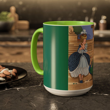 The Peacock's Admiration Colorful Mug (11oz, 15oz) – Rococo Elegance, Peacock Beauty & Garden Charm