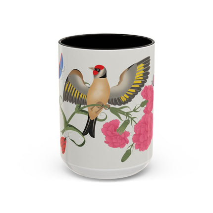 Goldfinch & Pink Flowers Colorful Mugs – Vibrant Spring & Bold Beauty