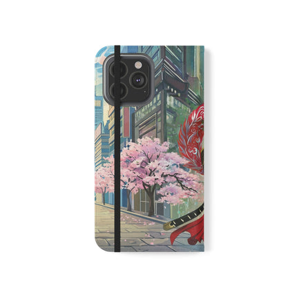 🦁🦊⚔️ Cyberpunk Lion Samurai Flip Case – Futuristic Honor & Kitsune Spirit