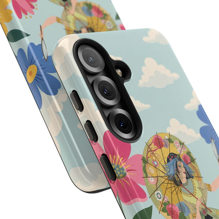 🌸🪞 The Floral Parasol Reflection Phone Case – Art Deco Garden Fantasy