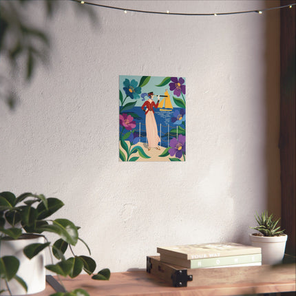 🌊🔭 The Lady Of The Seaside Lookout Matte Vertical Poster – Art Deco Nautical Whimsy