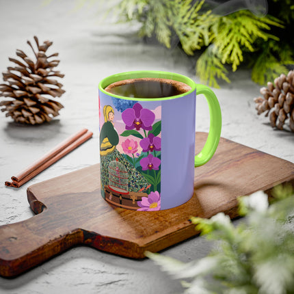 The Lady And The Crimson Birdcage Colorful Mugs – Art Deco Tropical Garden Elegance