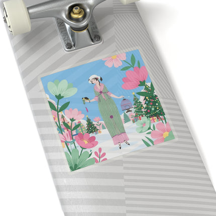 🐦🎄 The Lady Of The Christmas Songbird Kiss-Cut Sticker – Art Deco Holiday Fantasy