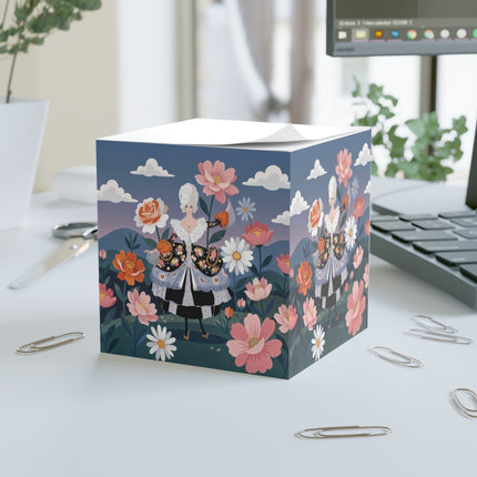 🌸🎀 The Grand Floral Promenade Note Cube – Art Deco Fashion Fantasy