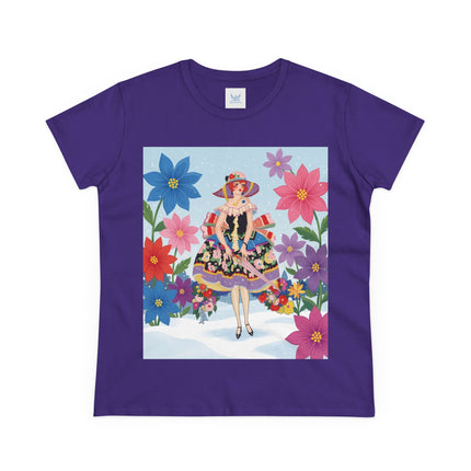 🌸❄️ The Winter Blossom Belle Cotton Tee – Art Deco Floral Fantasy