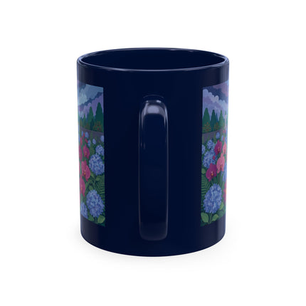 🦚🌸 The Lady & The Peacock On The Garden Steps Ceramic Mug – Art Deco Garden Elegance