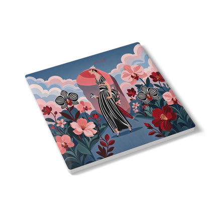 🌸🖤 The Striped Orchid Promenade Ceramic Coaster – Art Deco Floral Fashion