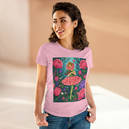 🌹🩰 The Rose Garden Dancer Cotton Tee – Art Deco Floral Whimsy