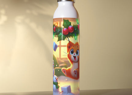 Naughty or Nice Kitten Christmas Slim Water Bottle