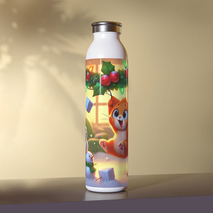 Naughty or Nice Kitten Christmas Slim Water Bottle