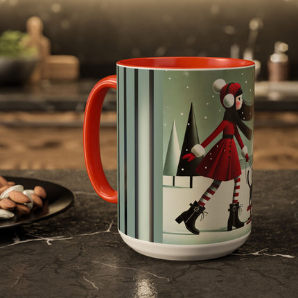 Red Sled & Curious Cats Colorful Mugs (11oz, 15oz)