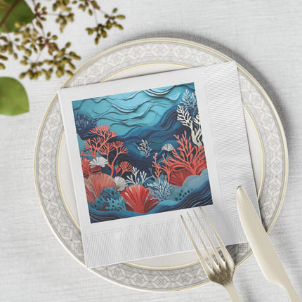 Enchanting Underwater Scene White Coined Napkins