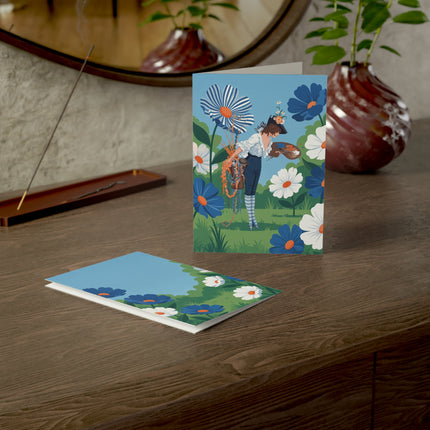 🎨🌼 The Painter In The Giant Daisy Garden Greeting Card – Art Deco Floral Fantasy