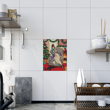 🔥🐈‍⬛ The Lady Of The Christmas Hearth Ceramic Tile – Art Deco Holiday Warmth