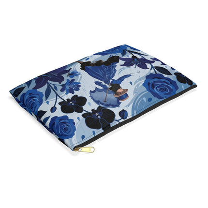 ☔💙 The Blue Rain Promenade Accessory Pouch – Art Deco Floral Fashion