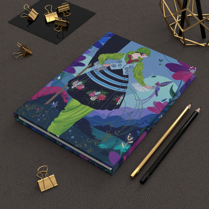 🦜🌺 The Lady Of The Enchanted Bird Garden Hardcover Journal – Art Deco Fashion Illustration