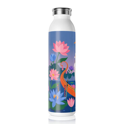 🌸🪷 The Enchanted Lotus Garden Voyage Slim Water Bottle – Art Deco Floral Whimsy
