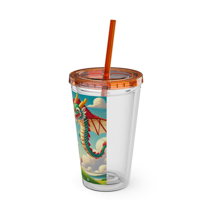 Geisha Kitten and the Dragon Kite Sunsplash Tumbler with Straw, 16oz