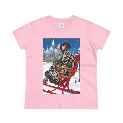 Elegant Winter Woman in Sleigh Women's Midweight Cotton Tee