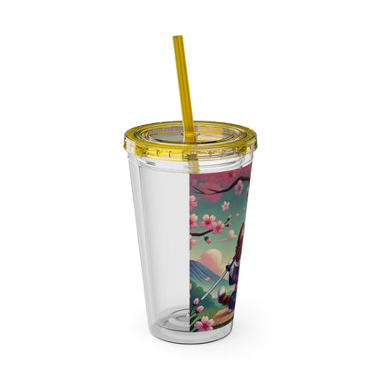 Samurai Kitten Sunsplash Tumbler with Straw, 16oz