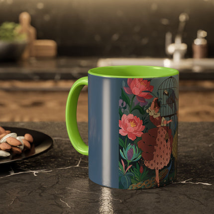 The Ladies And The Enchanted Macaw Colorful Mugs – Art Deco Botanical Elegance