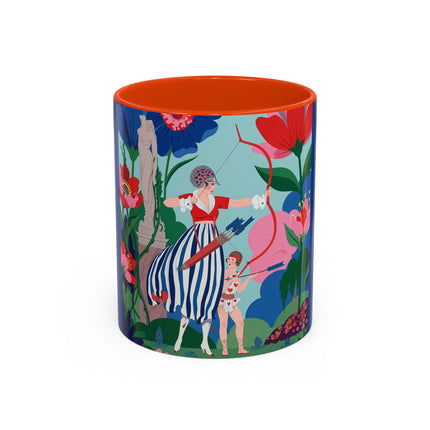 The Lady Of The Scarlet Bow Colorful Mugs – Art Deco Botanical Archer Elegance
