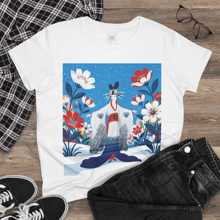 🌸❄️ The Winter Blossom Kimono Cotton Tee – Japanese-Inspired Floral Elegance
