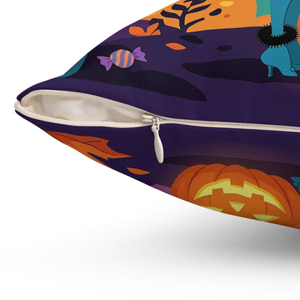 🐈‍⬛🎃 The Midnight Black Cat Masquerade Square Pillow – Whimsical Halloween Elegance