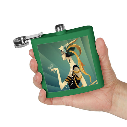 Art Deco Flapper with Bird Flask – Elegant Glamour & Timeless Style
